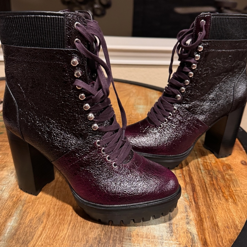 Vince Camuto Shiny Plum Lace-Up Boots